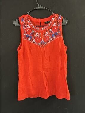Alyx Women's Sleeveless Blouse Size L Red Embroidered Floral Tank Top Shirt Boho